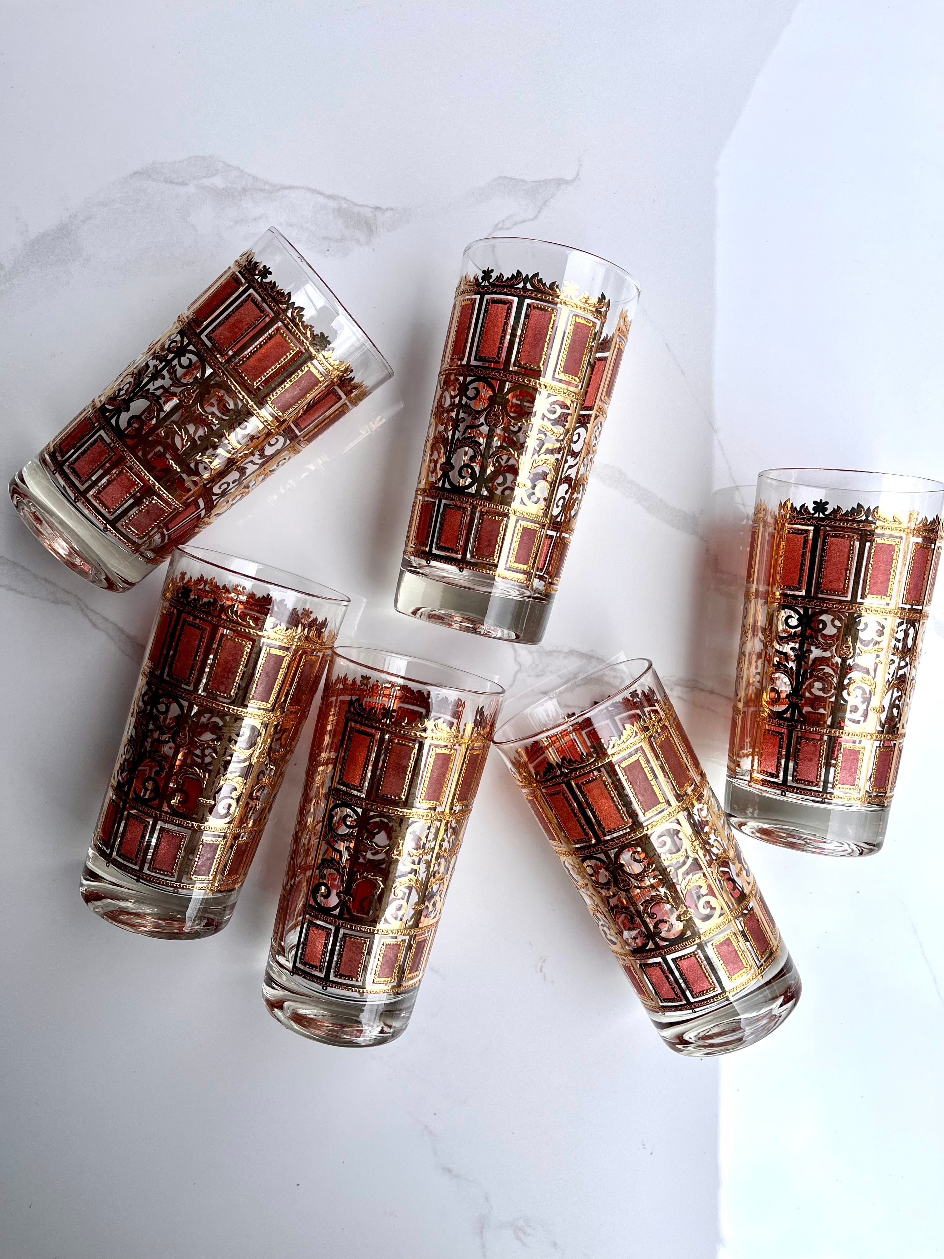 Culver Rose & Gold Highball Glasses