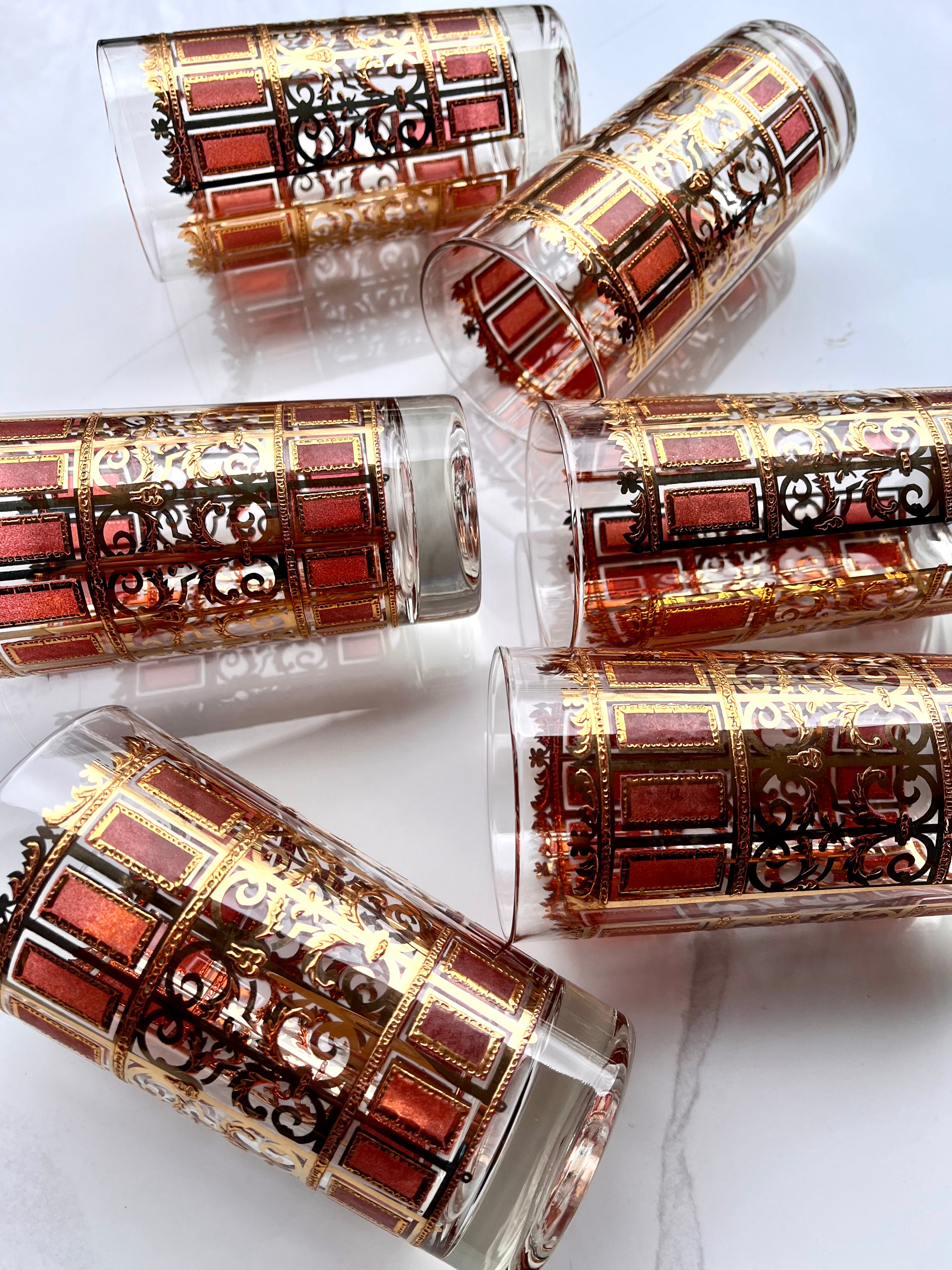 Culver Rose & Gold Highball Glasses