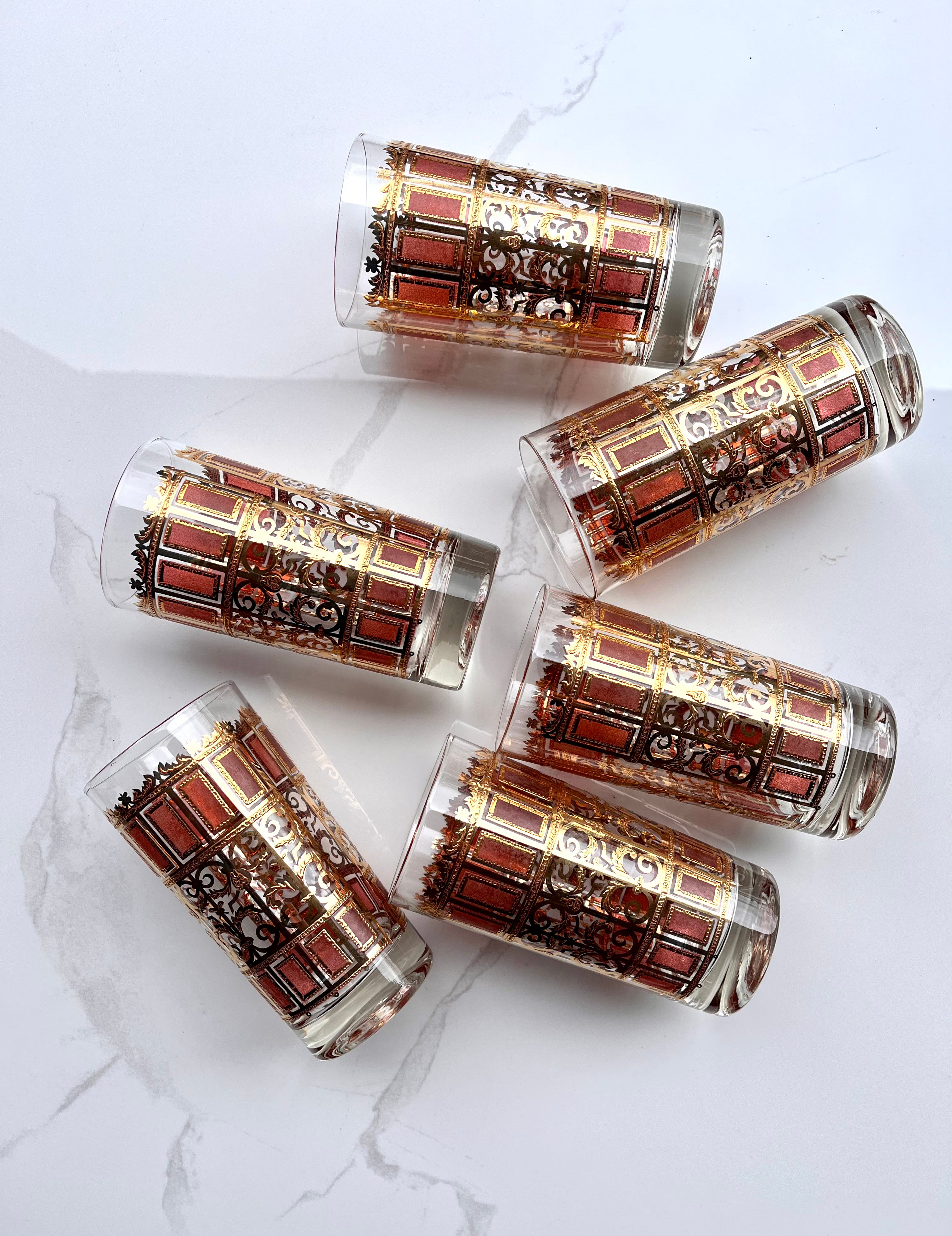 Culver Rose & Gold Highball Glasses