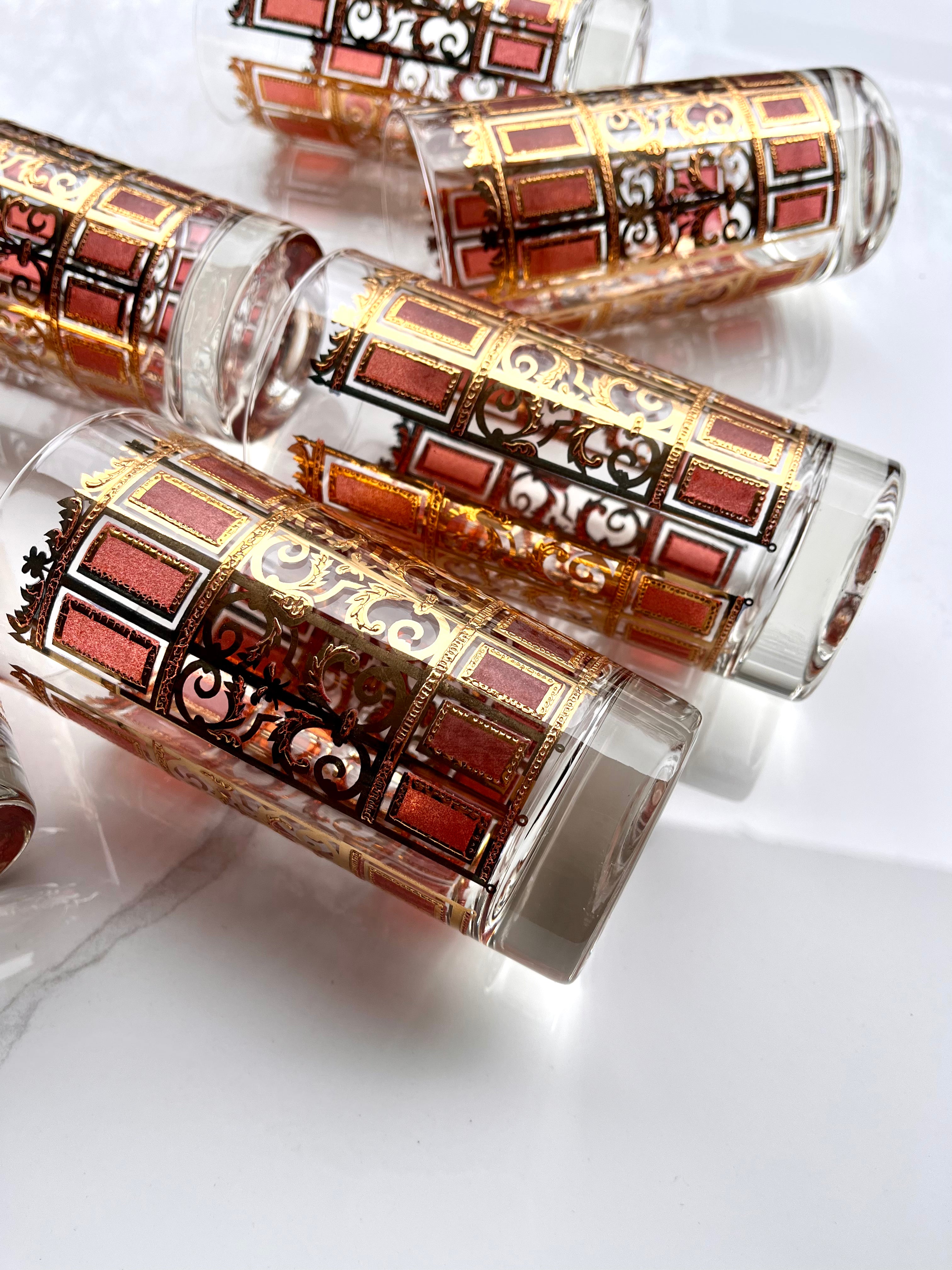 Culver Rose & Gold Highball Glasses