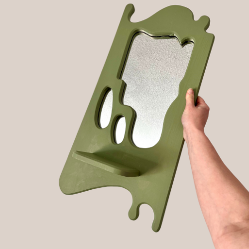 Wavy Wood Shelf Mirror