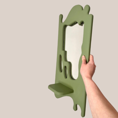 Wavy Wood Shelf Mirror