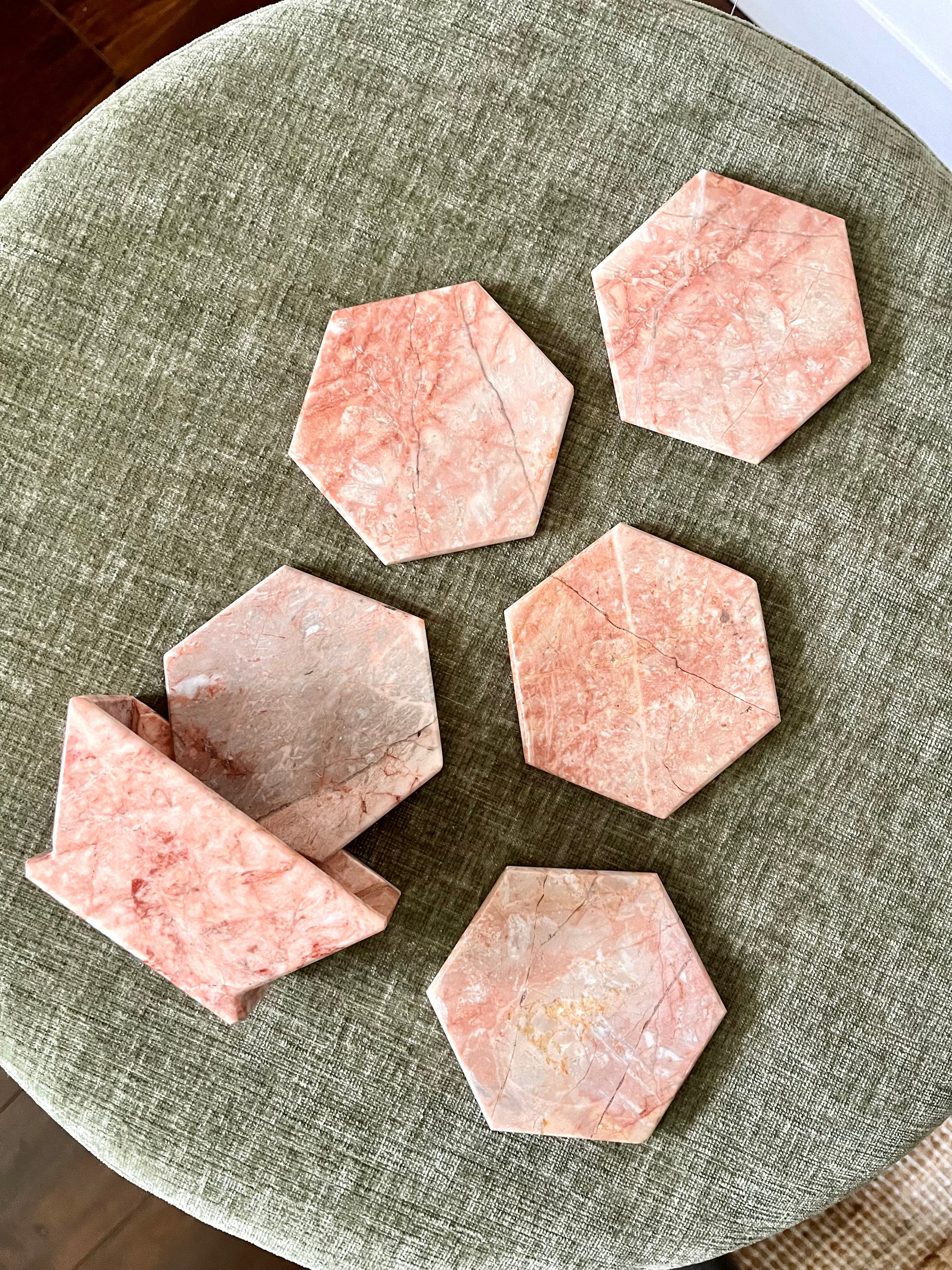 Vintage Marble Hexagon Coaster Set
