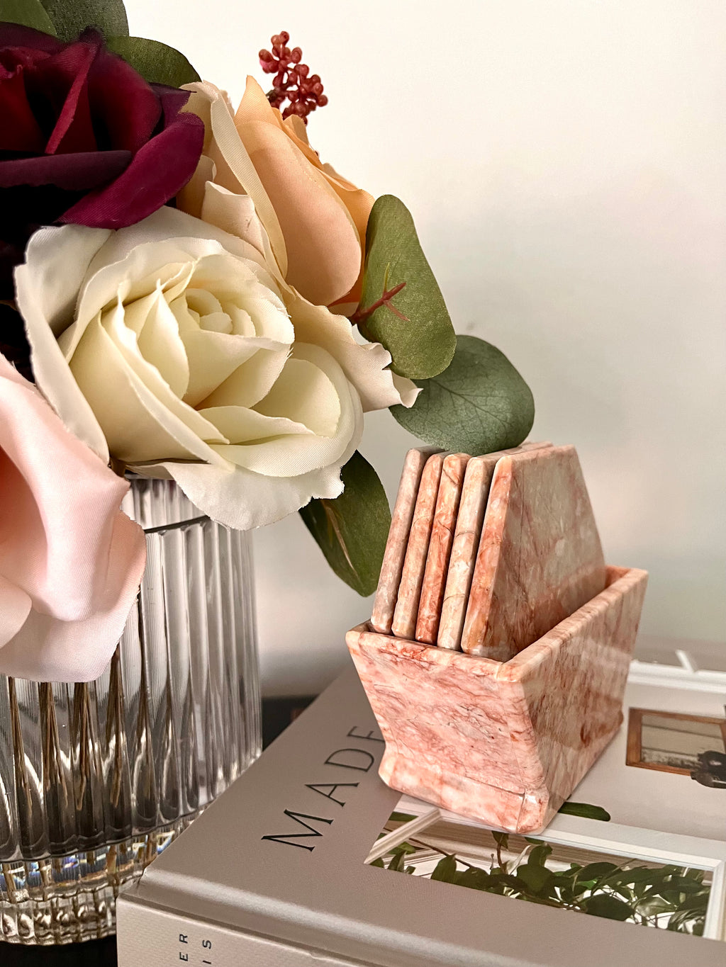 Vintage Marble Hexagon Coaster Set