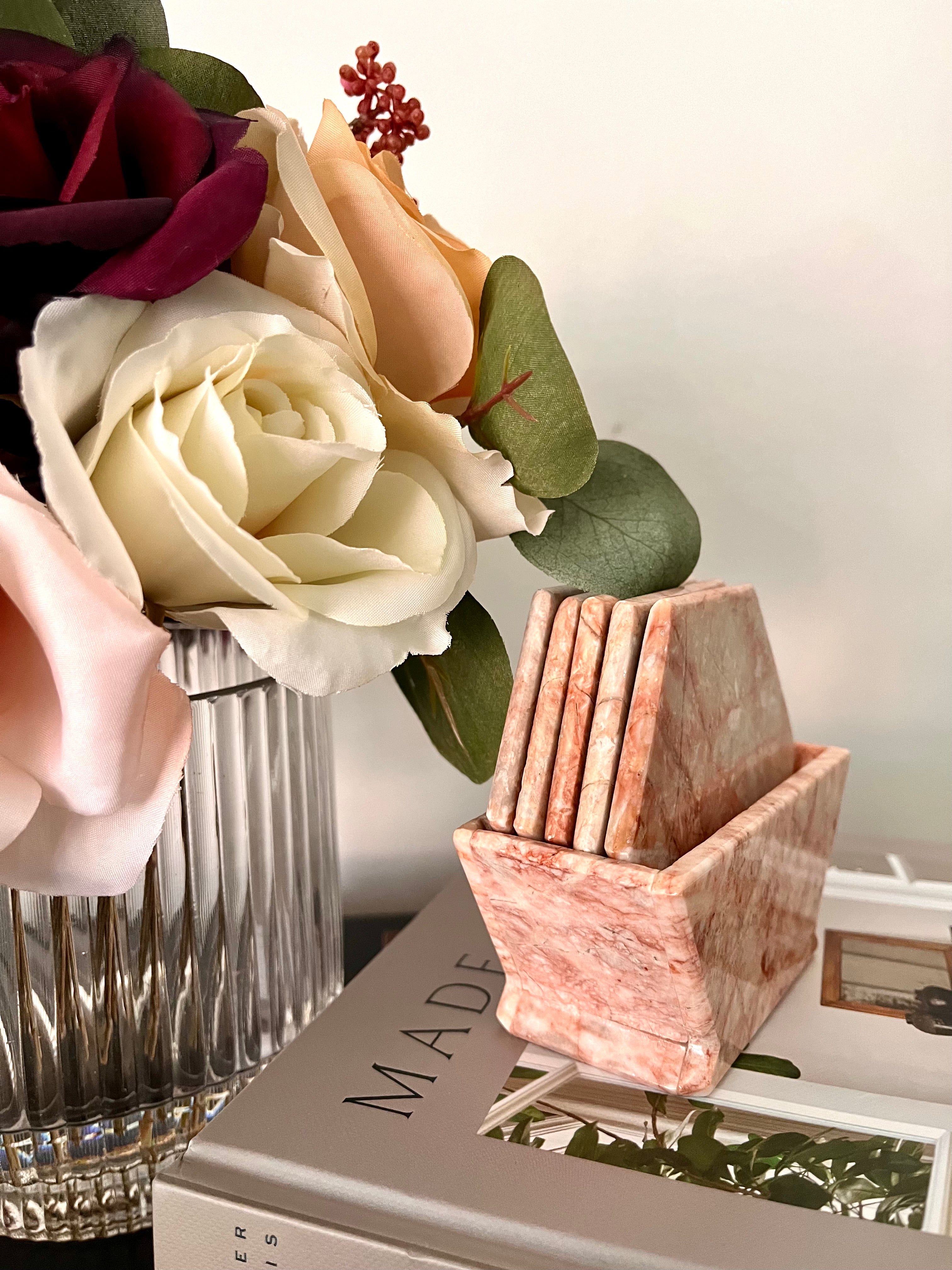 Vintage Marble Hexagon Coaster Set