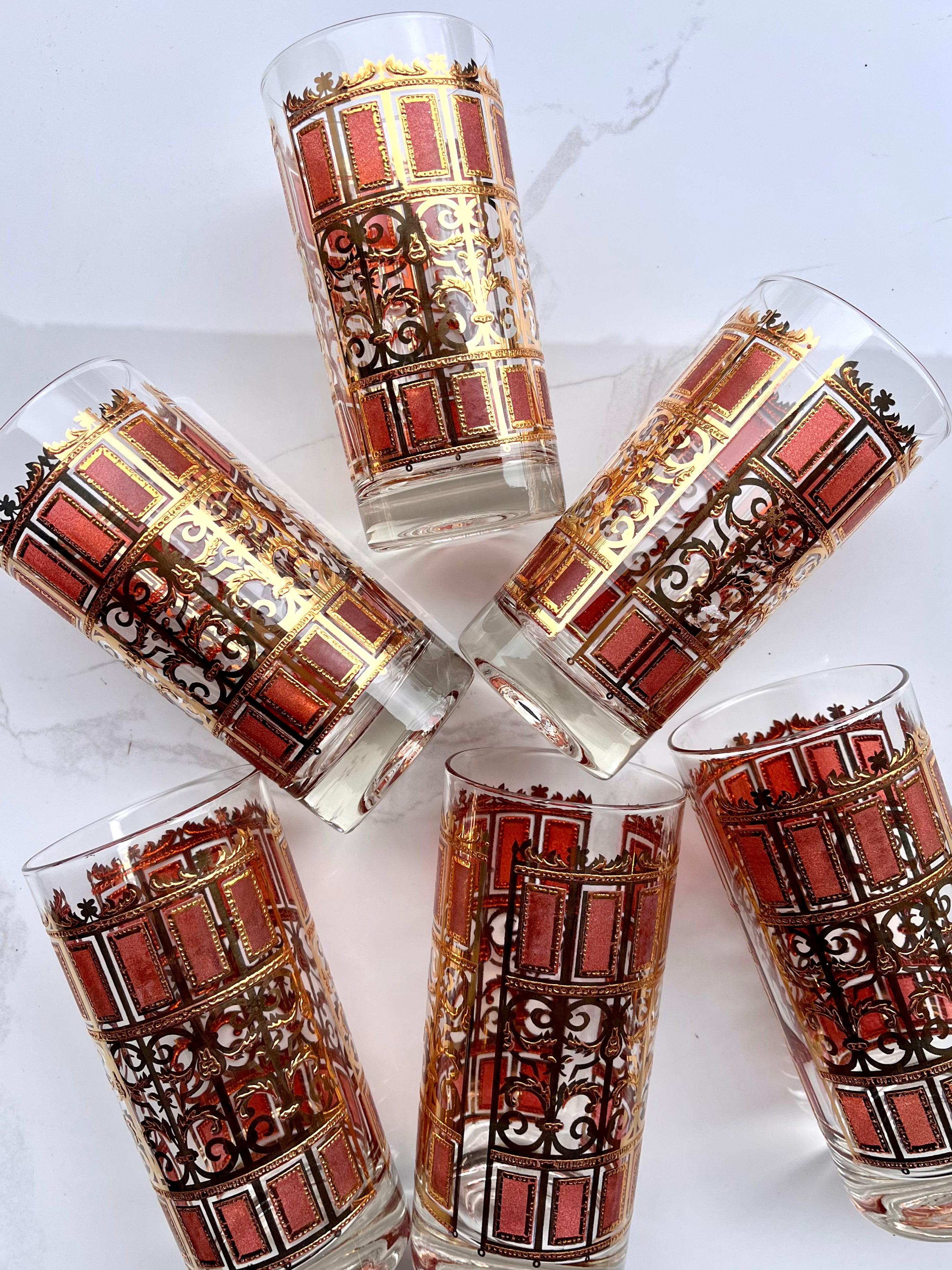 Culver Rose & Gold Highball Glasses
